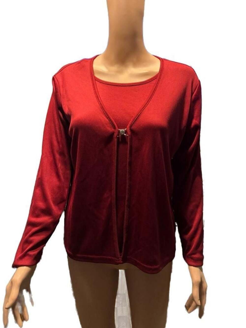 Erena Red Ribbed Twin Set Cardigan and Shell Top Size M